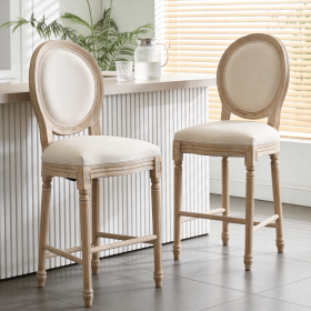 French Country 26'' Height Bar Chairs Set of 2, Upholstered Chairs with Round Back, Wire drawing and carving techniques ,Disassemblable