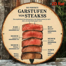 CIFbuy 1pc Vintage French/German Steak Doneness Chart, 8x8 Inch Retro Meat Temperature Guide Sign, 2D Flat Kitchen Decor For Restaurant TikTok, T