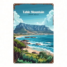 CIFbuy Vintage Table Mountain South Africa Tin Sign 8x12 Inch, Antique 2D Flat Metal Plaque Wall Decor For Home Farm Kitchen Cafe Bar G TikTok, T