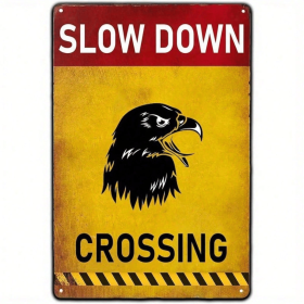 CIFbuy Slow Down Bald Eagle Crossing Vintage Metal Sign, Retro Warning Plaque, Waterproof Rust-Proof Art Wall Decor For Home Bar Pub Re TikTok, T