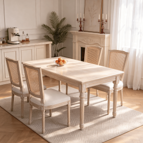 French Country Dining Chairs Set of 2, Upholstered Chairs with Rattan T-shaped Back, Wire drawing and carving techniques ,Disassemblable