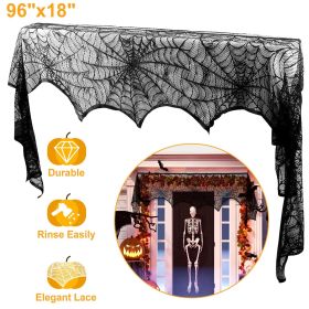 1Pc Halloween Decoration Black Lace Spiderweb Fireplace Mantle Scarf Cover Festive Party Supplies Fireplace Scarf 96 x 18 inch for Halloween Chri