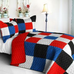 [Lattice Logic ] 3PC Vermicelli-Quilted Patchwork Quilt Set (Full/Queen Size)