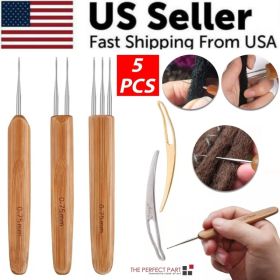5Pcs DIY Crochet Needle Hook Bamboo Handle Dread Knit Hair Making Braiding Tool (Option: Default Title)